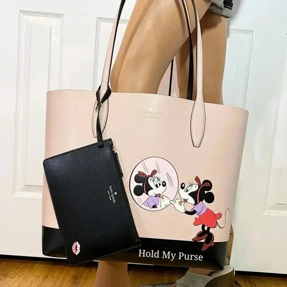 Kate Spade Disney Minnie Mouse Tote Bag with Black Wristlet Pouch Set NWT